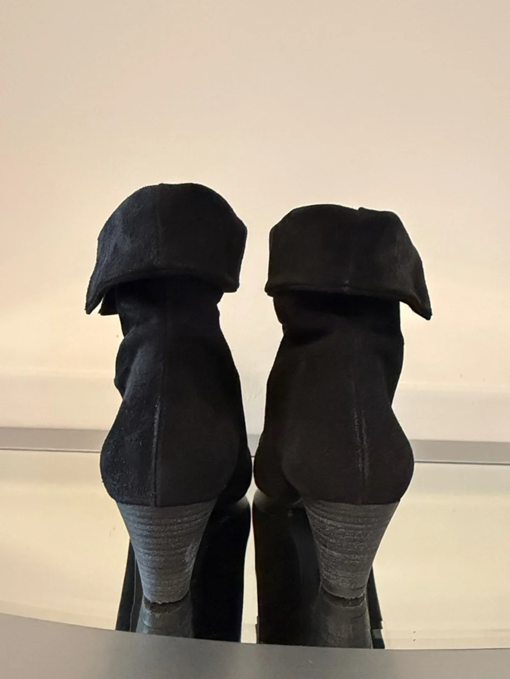 FREE PEOPLE Adella Foldover Suede Booties Black Pointed Toe Block Heel Size 8.5
